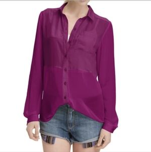 Free People Magenta Purple Best of Both Worlds Sheer Button Down Shirt Small